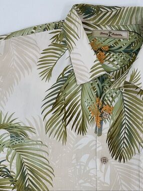 Tommy Bahama Beige 100% Silk Palm Print Short-Sleeve Button Shirt Men’s L